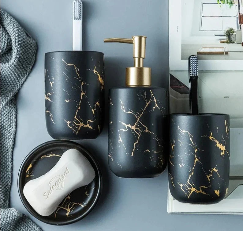 Marbled Ceramic Bathroom Set